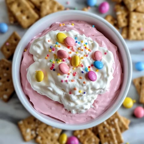 A bowl of pink and white frosting with sprinkles.