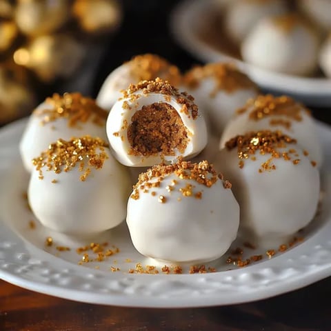 A plate of white balls with gold sprinkles on top.