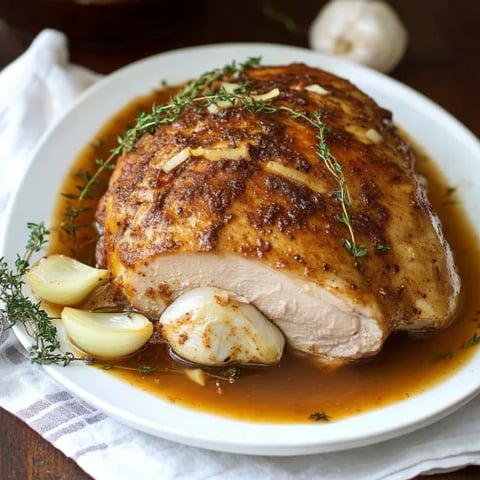 A plate of food with a chicken and onions.