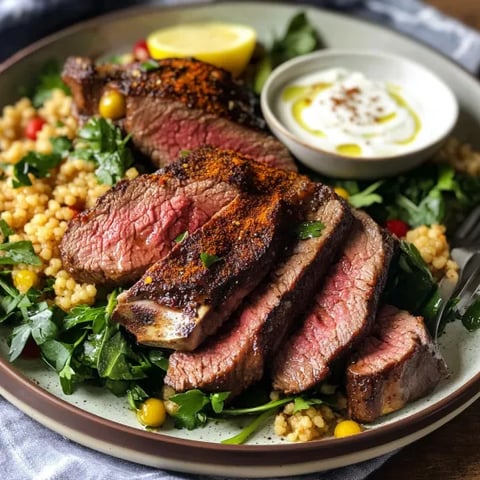A plate of food with meat and vegetables.