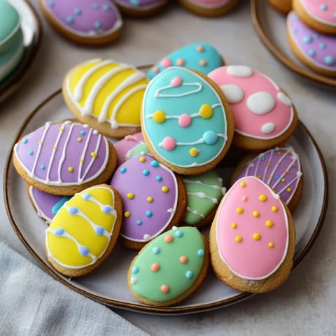 A plate of cookies with different colors and designs.