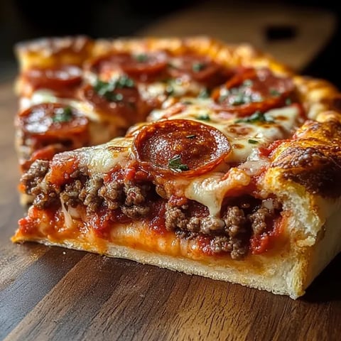 A slice of pepperoni pizza on a wooden table.