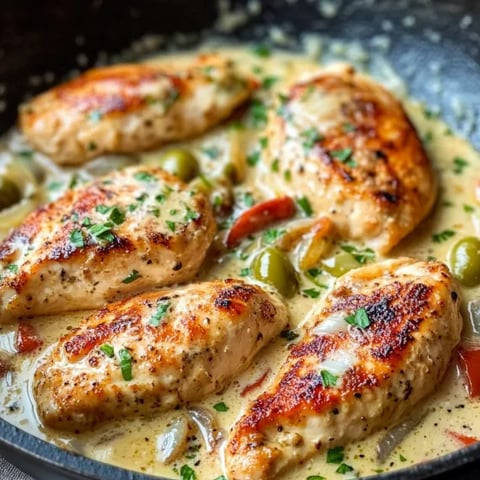 A pan of chicken with sauce.