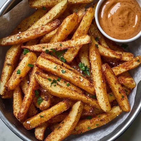A bowl of fries with a dipping sauce.