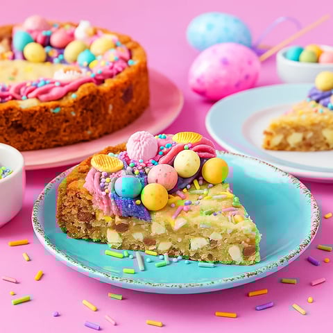 A slice of cake with marshmallows and a bowl of eggs.