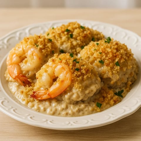A plate of shrimp and rice.