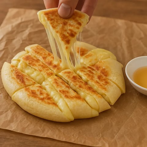 A slice of pizza is being pulled off a pizza.