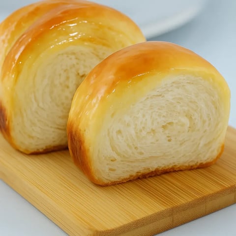 Two pieces of bread on a wooden board.