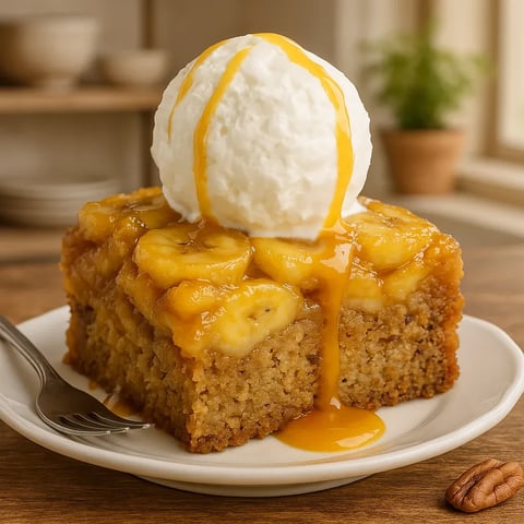 A slice of banana bread with a dollop of whipped cream on top.