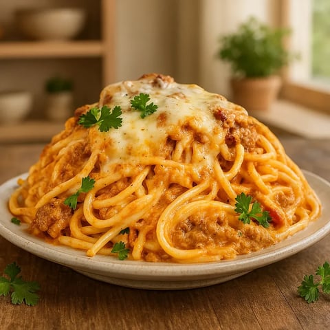 A plate of spaghetti with meat sauce and cheese.