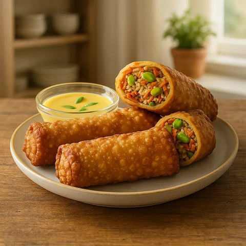 A plate of food with a bowl of sauce.