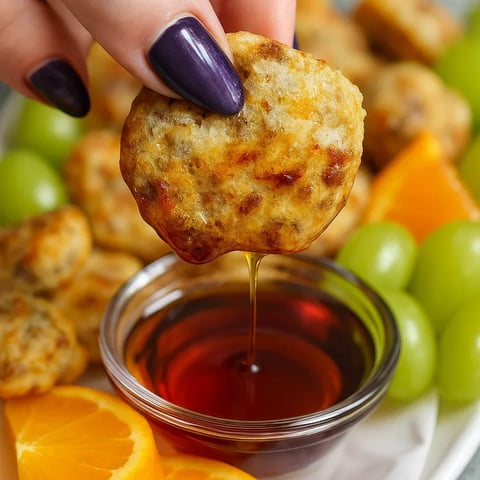 A person is dipping a piece of food into a bowl of honey.