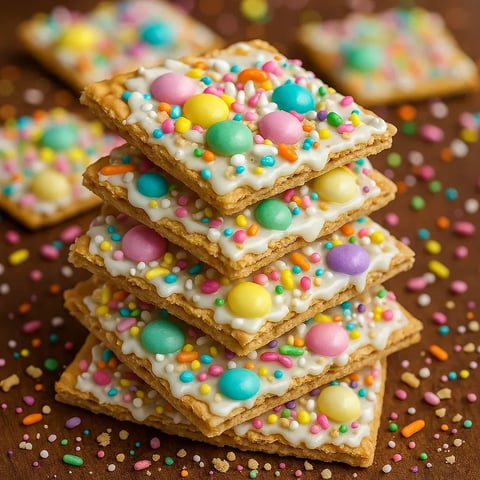 A stack of colorful crackers.