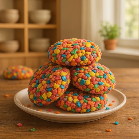 A plate of colorful cookies.