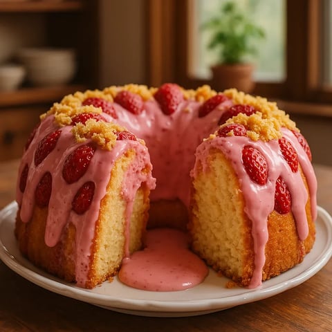 A cake with strawberries on top.