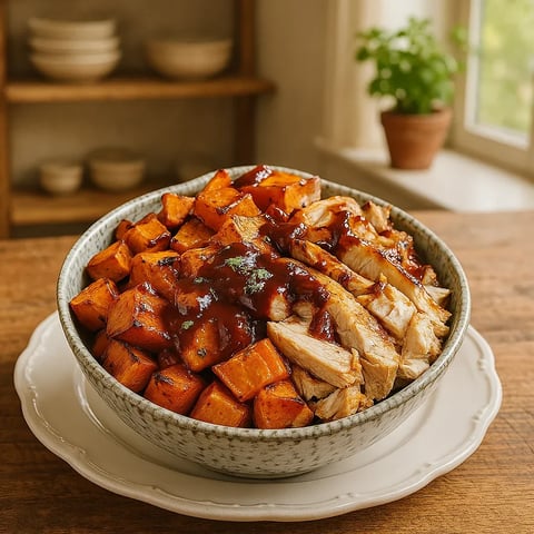 A bowl of food with meat and carrots.