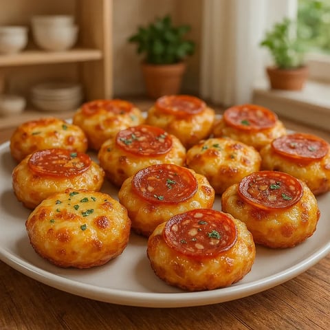 A plate of tomato and cheese pizza bites.