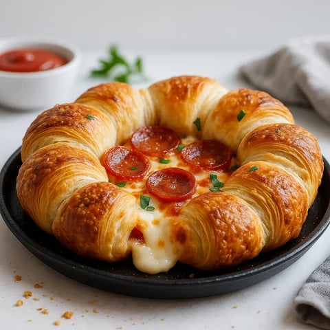 A croissant with pepperoni and cheese.