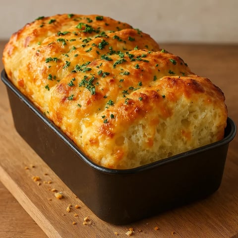 A loaf of bread with green herbs on top.