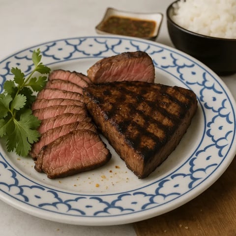 A plate of meat with a side of rice.