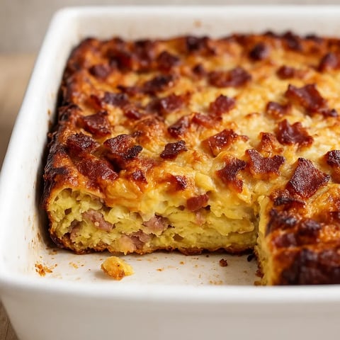 A square white dish with a slice of bacon and cheese.