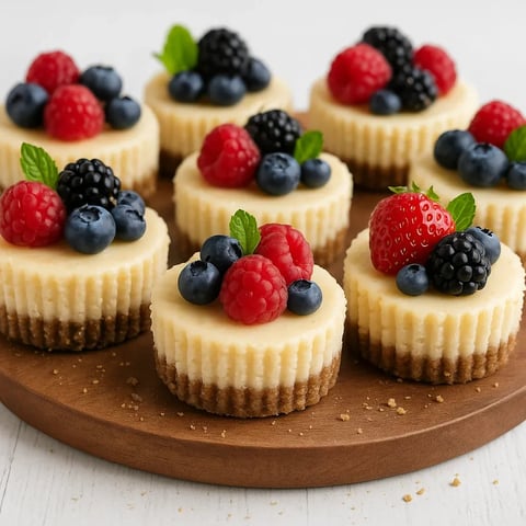 A plate of desserts with berries and cream.