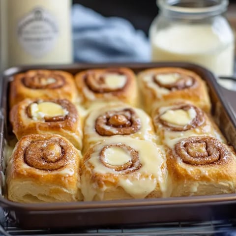 A pan of cinnamon rolls.