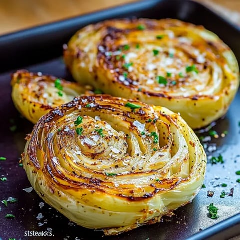 Two grilled onions on a black tray.