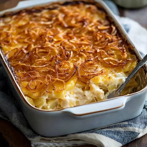 A pan of food with a fork on top.