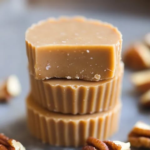 A stack of three brown candies.
