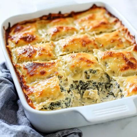 A white bowl with a casserole in it.