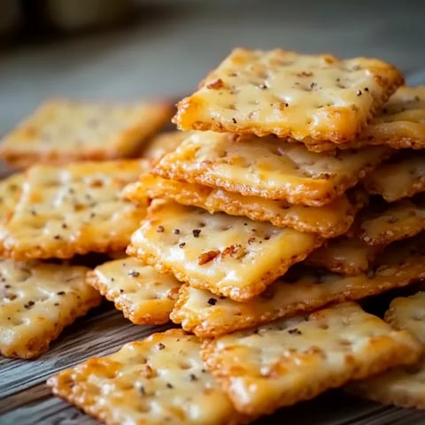 A stack of crackers on a table.