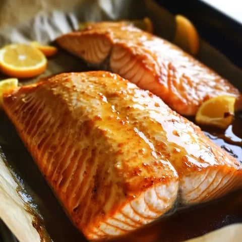 Two pieces of salmon on a wooden tray.
