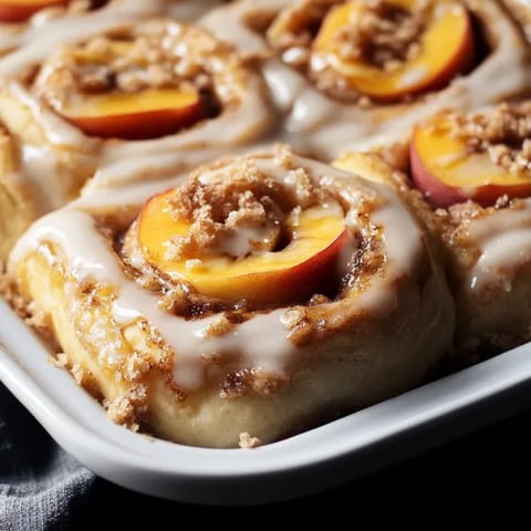 A plate of peach cinnamon rolls.