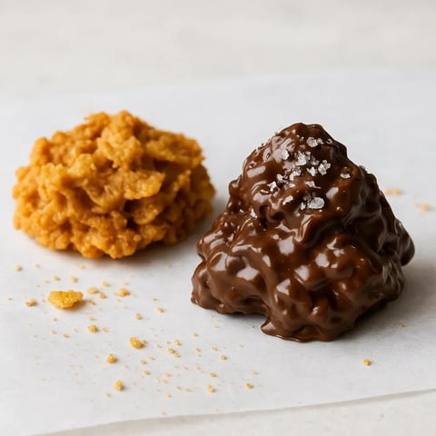 Two chocolate candies on a table.