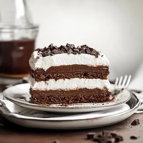 A slice of chocolate cake with white frosting.