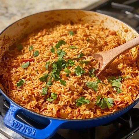 A pan of rice with a wooden spoon in it.