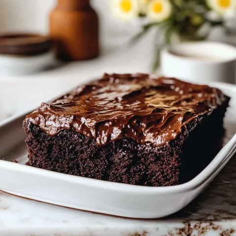 A chocolate cake with chocolate frosting.