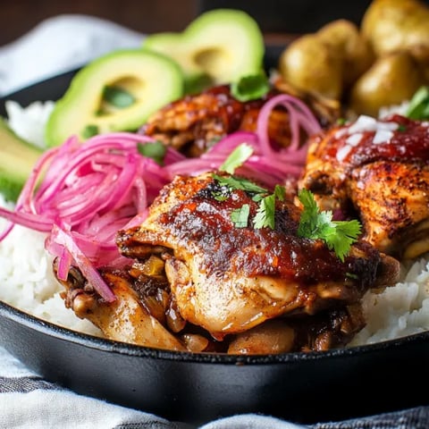 A plate of food with rice, meat, and vegetables.