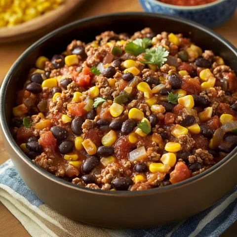 A bowl of beans and meat.