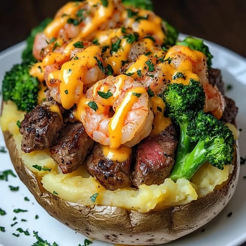 Loaded Baked Potato with Steak, Shrimp