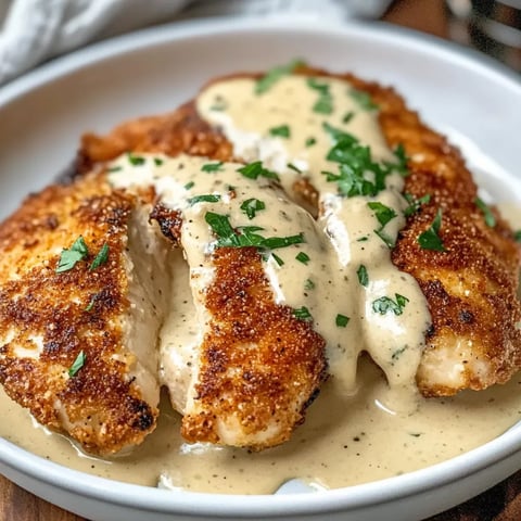 Parmesan Crusted Chicken with Creamy Garlic Sauce
