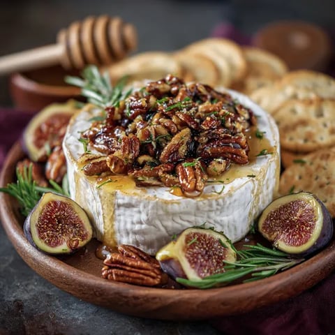 A cheese dish with pecans and figs.