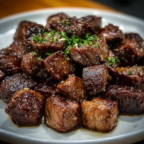 A plate of meat with a green garnish.