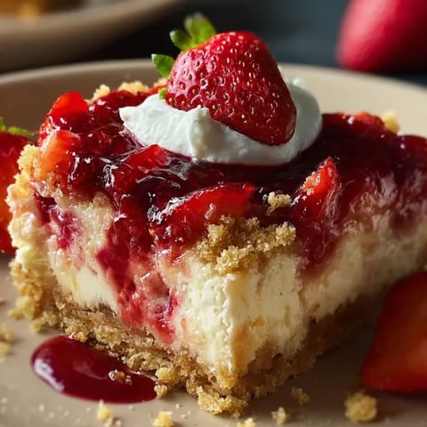 A slice of cheesecake with strawberries on top.