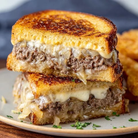 A sandwich with meat and cheese on a plate.