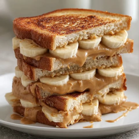 A stack of banana sandwiches with peanut butter.