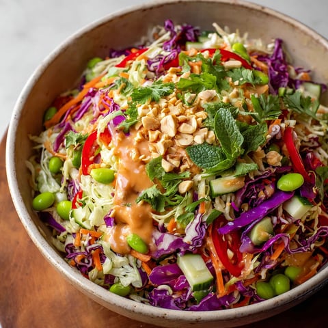 A bowl of Thai Crunch Salad CPK Copycat with peanut ginger sauce.