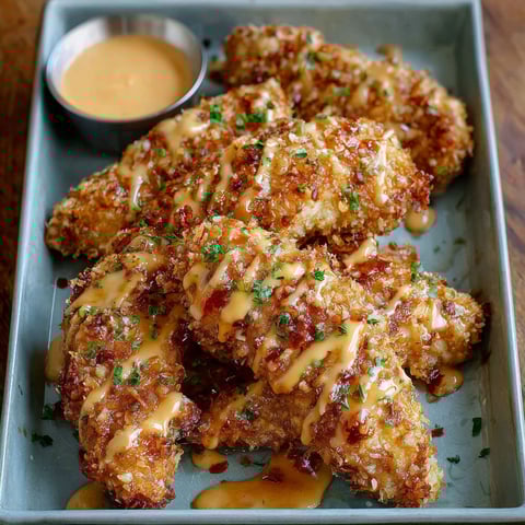 A plate of bang bang chicken with sauce.