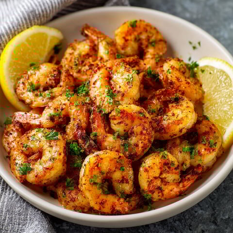 A bowl of shrimp with lemon wedges on top.